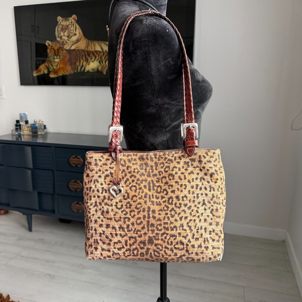 Brighton Leopard Purse Shoulder Bag Woven Straps